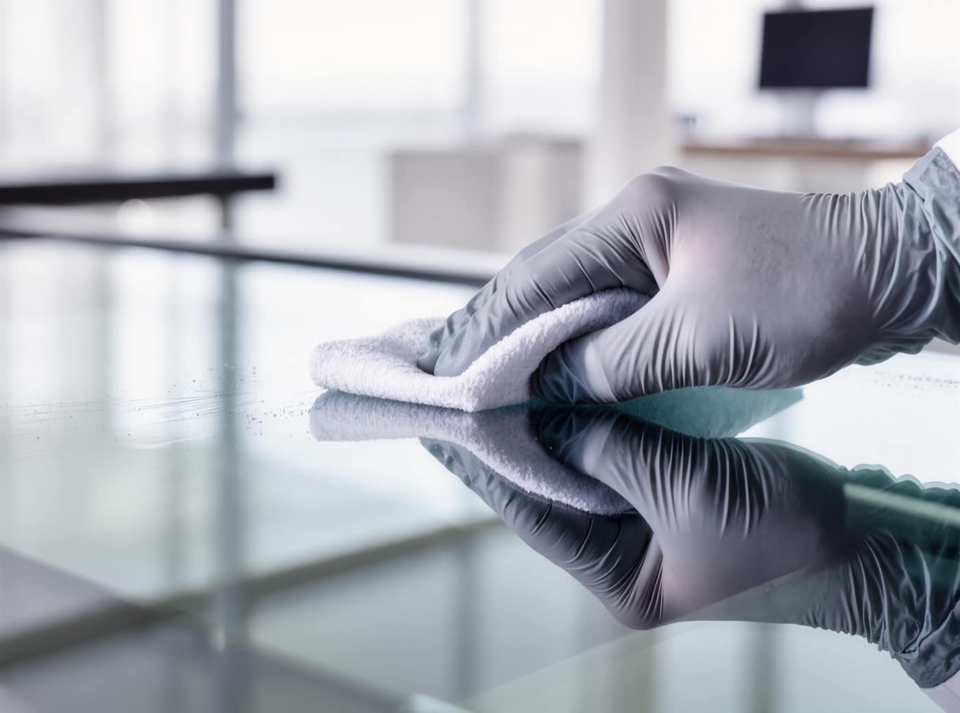 Streifenfreie Reinigung einer Glasfläche mit Mikrofasertuch